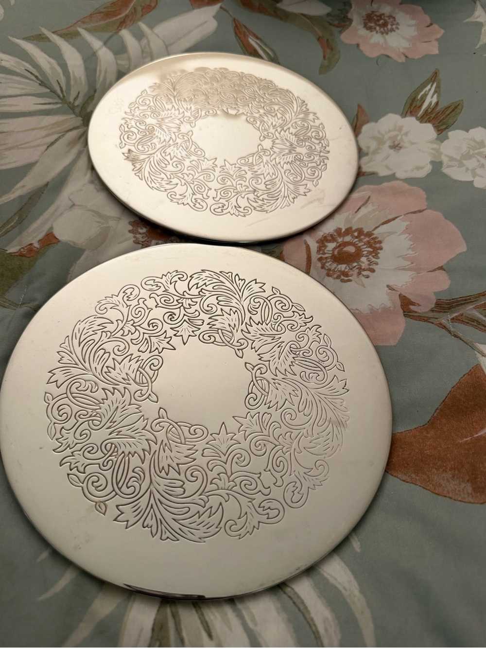 Vintage Ornate Silver-Plated Embossed Trivets (Set of 2)